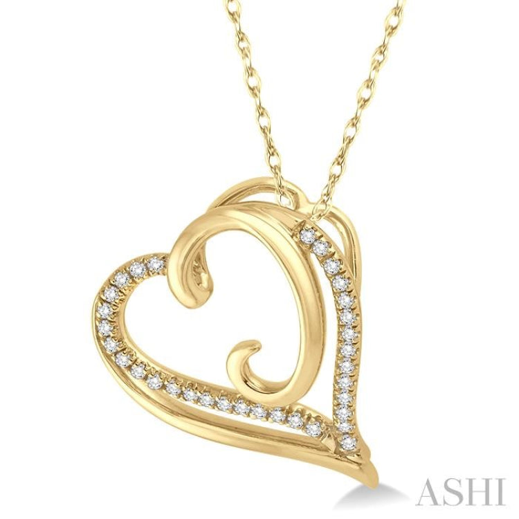 1/10 Ctw Round Cut Diamond Heart Pendant in 10K Yellow Gold with Chain