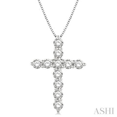 1 Ctw Round Cut Diamond Cross Pendant in 14K White Gold with Chain