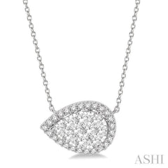 1 ctw Pear Shape Round Cut Diamond Lovebright Necklace in 14K White Gold