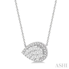 1 ctw Pear Shape Round Cut Diamond Lovebright Necklace in 14K White Gold