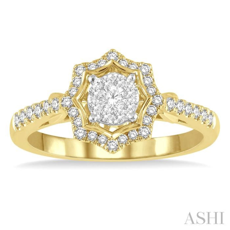 1/3 Ctw Star Shape Lovebright Round Cut Diamond Ring in 14K Yellow and White Gold