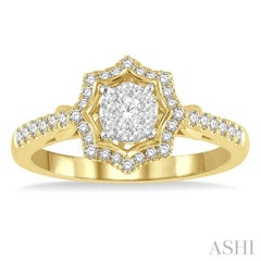 1/3 Ctw Star Shape Lovebright Round Cut Diamond Ring in 14K Yellow and White Gold