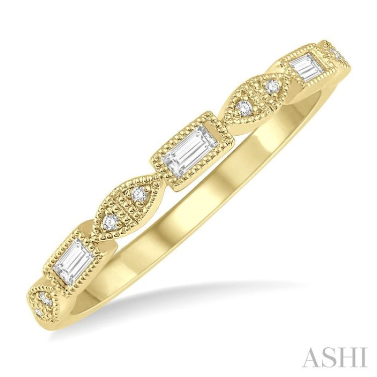 1/10 Ctw Baguette & Round Cut Diamond Stackable Band in 14K Yellow Gold