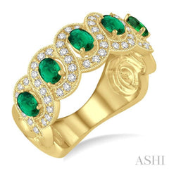 4x3 MM Oval Cut Emerald and 1/2 Ctw Round Cut Diamond Precious Ring in 14K Yellow Gold