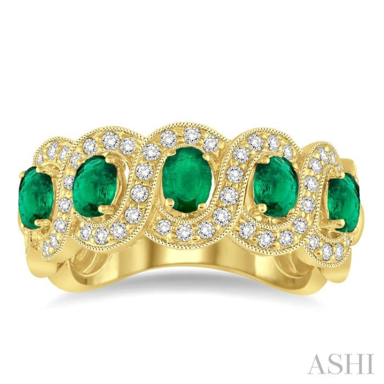 4x3 MM Oval Cut Emerald and 1/2 Ctw Round Cut Diamond Precious Ring in 14K Yellow Gold
