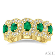 4x3 MM Oval Cut Emerald and 1/2 Ctw Round Cut Diamond Precious Ring in 14K Yellow Gold