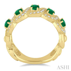 4x3 MM Oval Cut Emerald and 1/2 Ctw Round Cut Diamond Precious Ring in 14K Yellow Gold