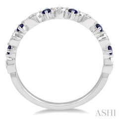 1.80 MM Round Cut Sapphire and 1/20 Ctw Round Cut Diamond Precious Half Eternity Wedding Band in 14K White Gold