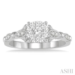 1/2 ctw Marquise Shank Circular Mount Lovebright Round Cut Diamond Ring in 14K White Gold