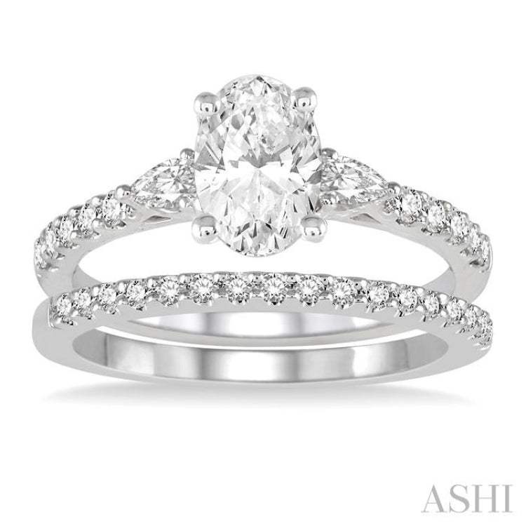 1 ctw Round, Pear & Oval Cut Diamond Wedding Set With 7/8 ctw Engagement Ring and 1/8 ctw Wedding Band in 14K White Gold