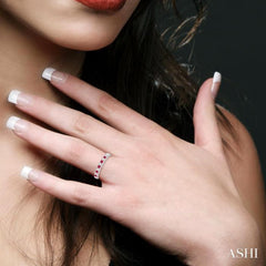 2 MM Round Shape Ruby and 1/5 Ctw Round Cut Diamond Precious Wedding Band in 14K White Gold