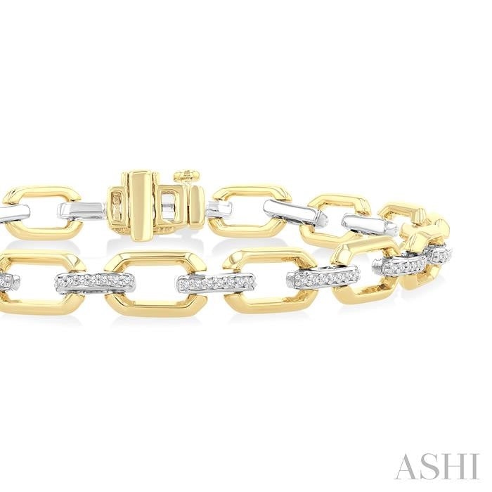 1/3 Ctw Round Cut Diamond Bold Octagonal Shape Link Bracelet in 10K Yellow and White Gold
