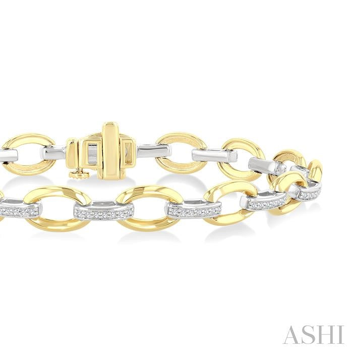 1/3 Ctw Round Cut Diamond Bold Oval Shape Link Bracelet in 10K Yellow and White Gold