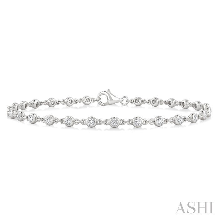 1 Ctw Bezel Set Round Cut Diamond Station Bracelet in 14K White Gold