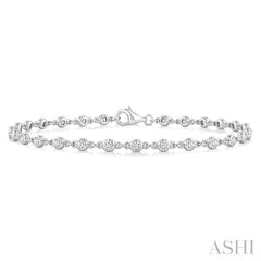 1 Ctw Bezel Set Round Cut Diamond Station Bracelet in 14K White Gold