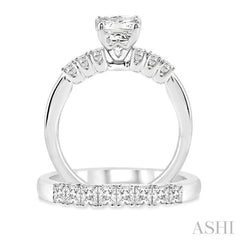 1 3/8 Ctw Diamond Wedding Set with 1 Ctw Princess Cut Engagement Ring and 3/8 Ctw Wedding Band in 14K White Gold