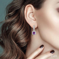 6x6 MM Cushion Checker Amethyst and 1/10 Ctw Round Cut Diamond Earrings in Sterling Silver