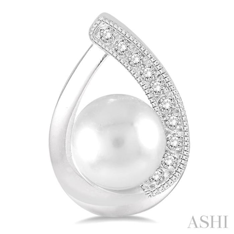 6x6 MM Cultured Pearls and 1/10 Ctw Round Cut Diamond Earrings in Sterling Silver