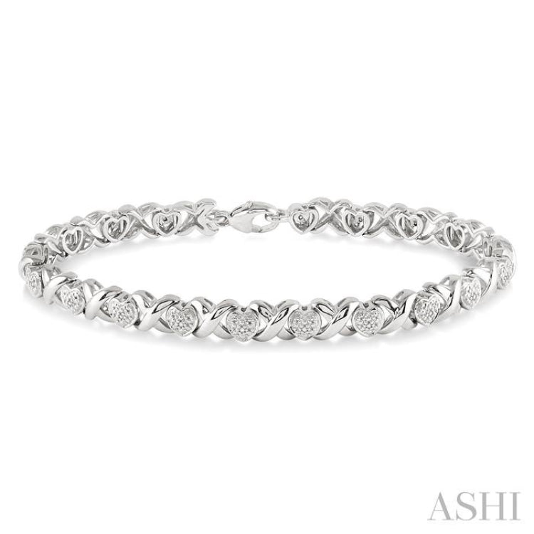 1/10 Ctw 'X' and Heart Shape Single Cut Diamond Bracelet in Sterling Silver