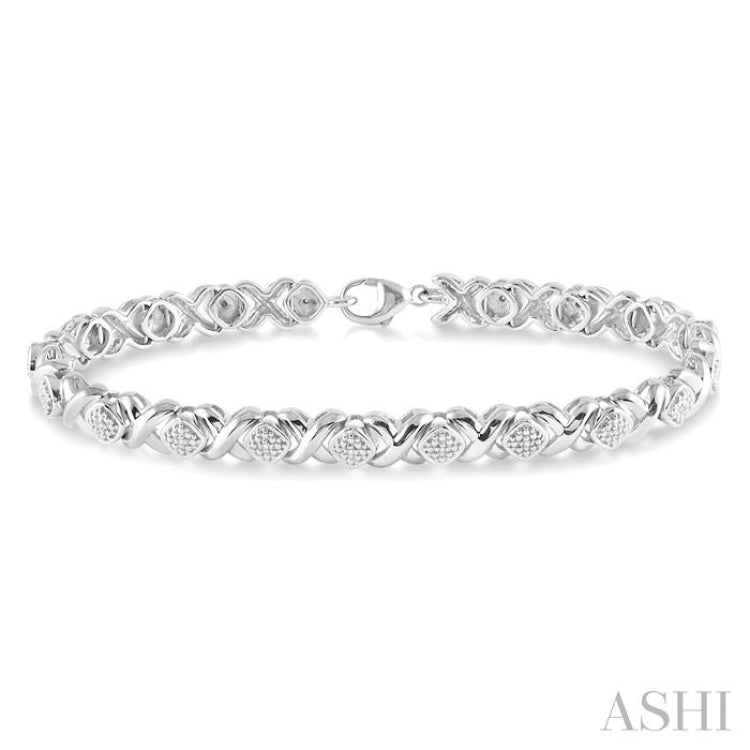 1/10 Ctw 'X' and SQ Single Cut Diamond Bracelet in Sterling Silver