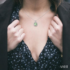 10x10 MM Cushion Shape Green Amethyst and 1/20 Ctw Round Cut Diamond Pendant in Sterling Silver with Chain