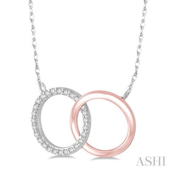 1/6 Ctw Round Cut Diamond Circle n Circle Pendant in 10K White and Rose Gold with Chain