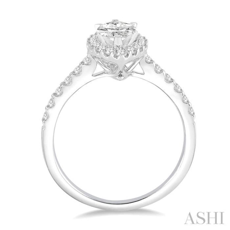 3/4 Ctw Diamond Engagement Ring with 1/2 Ct Marquise Cut Center Stone in 14K White Gold