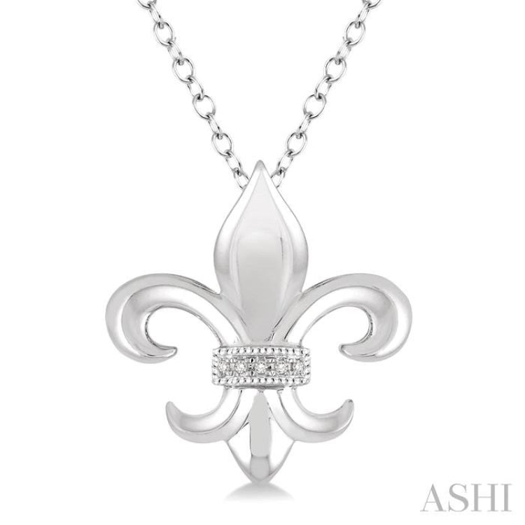 1/50 Ctw Round Cut Diamond Fleur De Lis Pendant in Sterling Silver with Chain