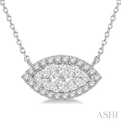 1/2 ctw Marquise Shape Round Cut Diamond Lovebright Necklace in 14K White Gold