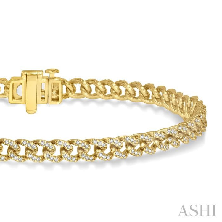 1 Ctw Round Cut Diamond Curb & Cuban Bracelet in 14K Yellow Gold