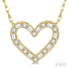 1/4 Ctw Heart Charm Baguette and Round Cut Diamond Necklace in 14K Yellow Gold