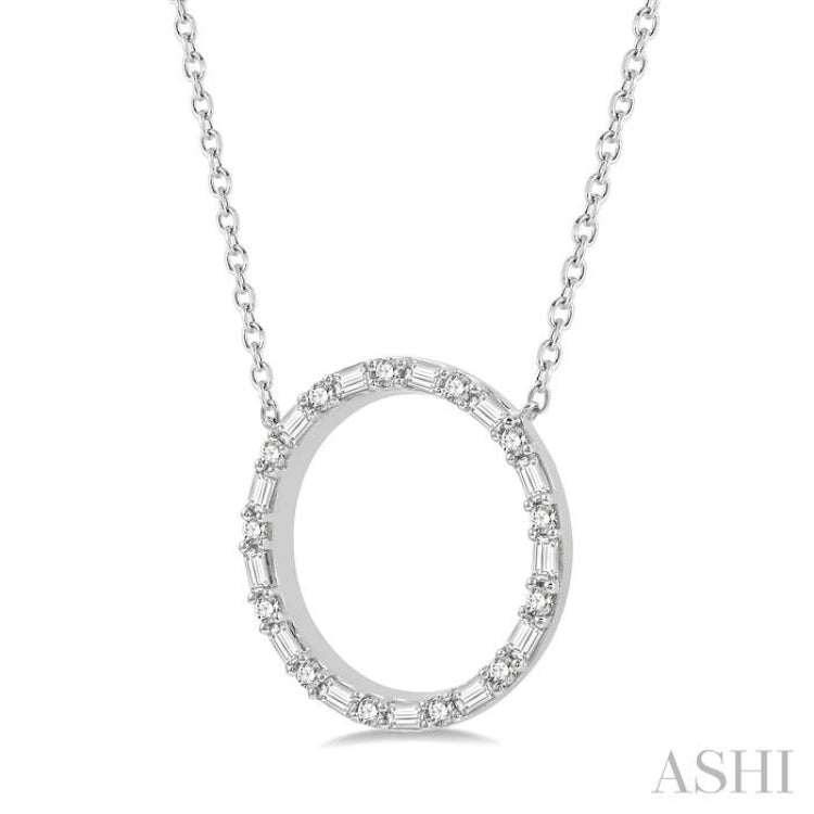 1/2 Ctw Circle Baguette and Round Cut Diamond Necklace in 14K White Gold