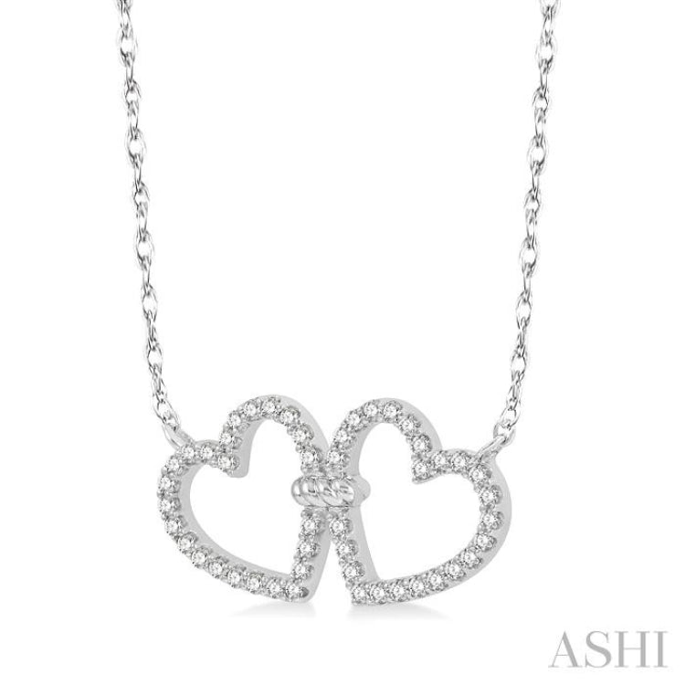 1/4 Ctw Coupled Twin Heart Round Cut Diamond Necklace in 10K White Gold