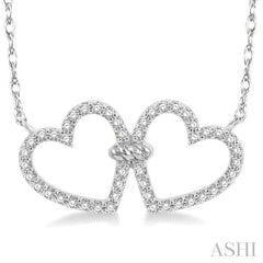 1/4 Ctw Coupled Twin Heart Round Cut Diamond Necklace in 10K White Gold