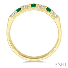 3/8 ctw Round Cut Diamond and 3MM Emerald Precious Wedding Band in 14K Yellow Gold