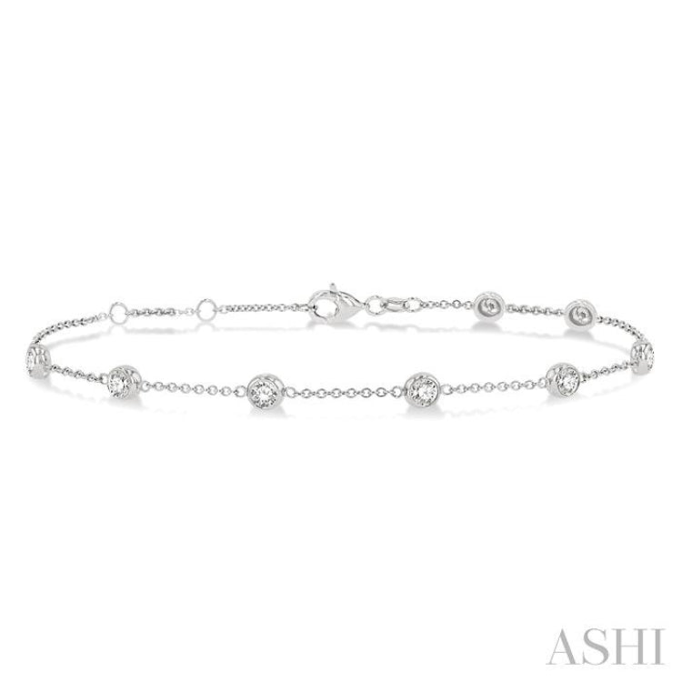 1 ctw Round Cut Diamond Circular Mount Station Bracelet in 14K White Gold