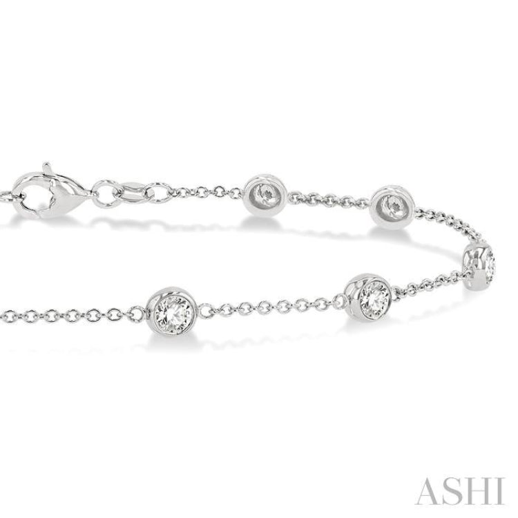 1 ctw Round Cut Diamond Circular Mount Station Bracelet in 14K White Gold