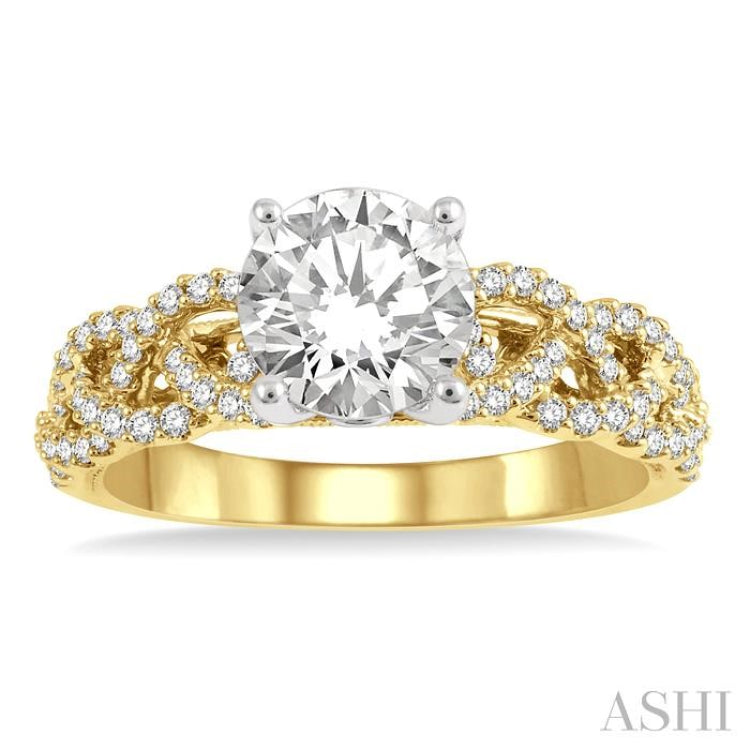 1/3 ctw Lattice Round Cut Diamond Semi-Mount Engagement Ring in 14K Yellow and White Gold
