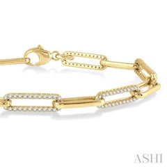 1 Ctw Round Cut Diamond Paper Clip Bracelet in 14K Yellow Gold