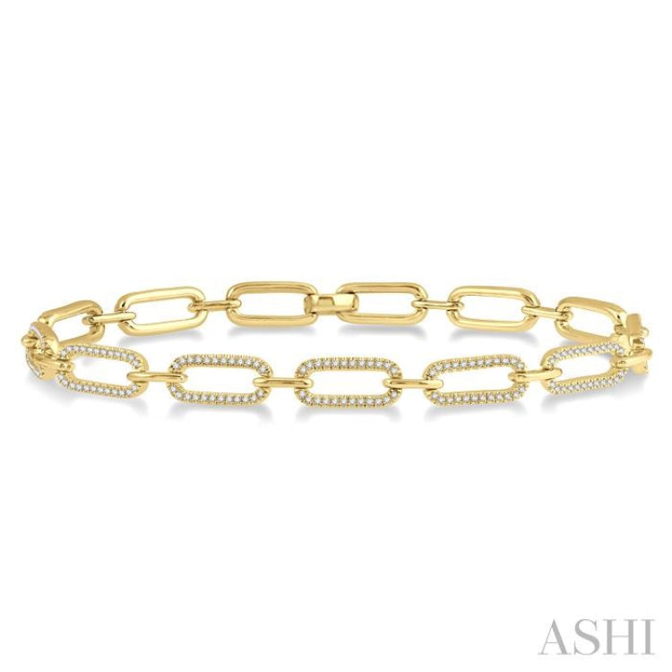 1 Ctw Round Cut Diamond Paper Clip Bracelet in 14K Yellow Gold