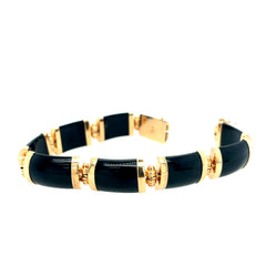14k Yellow Gold Onyx Gold Link Bracelet 8 inches