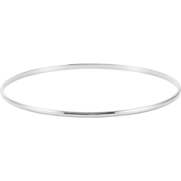 14K White 2 mm Half Round Bangle 7 1/2" Bracelet