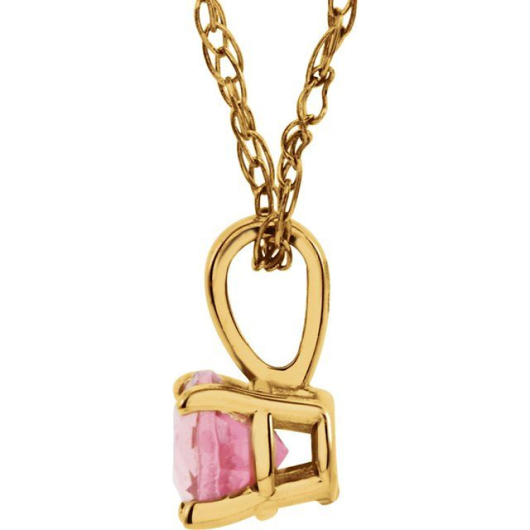 14K Yellow 3 mm Imitation Pink Tourmaline Youth Solitaire 14" Necklace