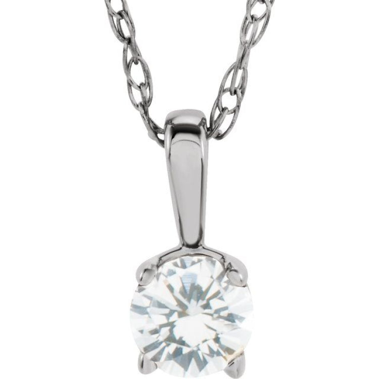 14K White 3 mm Natural Diamond Youth Solitaire 14" Necklace