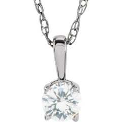 14K White 3 mm Natural Diamond Youth Solitaire 14" Necklace