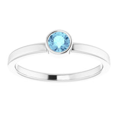 Rhodium-Plated Sterling Silver 4 mm Imitation Aquamarine Ring