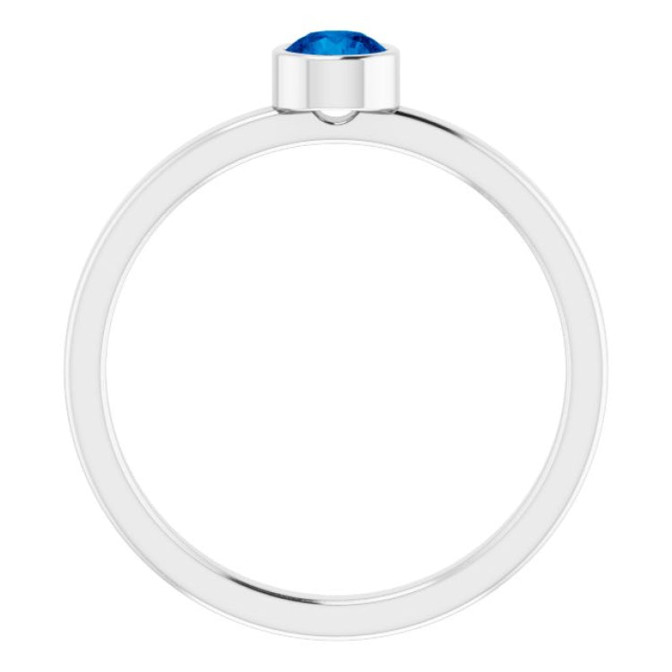 14K White 4 mm Lab-Grown Blue Sapphire Ring