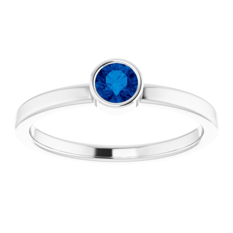 14K White 4 mm Lab-Grown Blue Sapphire Ring