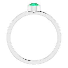 14K White 4 mm Natural Emerald Ring