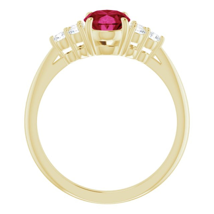 14K Yellow Lab-Grown Ruby & 1/6 CTW Natural Diamond Ring